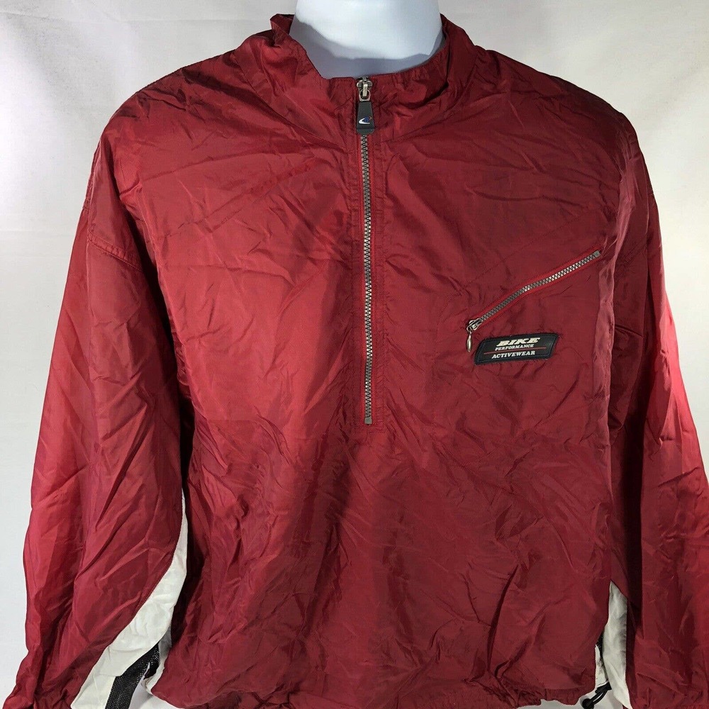VINTAGE BIKE PERFORMANCE ACTIVEWEAR WINDBREAKER MENS LARGE NYLONG RED 1/2 ZIP
